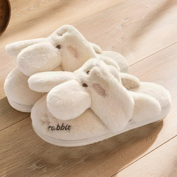 Aueoeo Womens Bedroom Slippers, Womens Cartoon Rabbit Warm Winter Cotton Slippers Thick Bottom Slippers Cute Fuzzy House Slippers for Women
