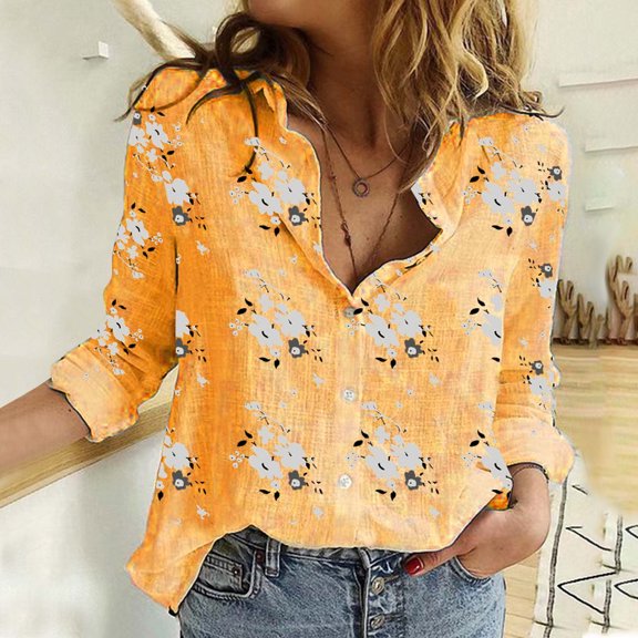 Aueoeo Womens Blouse Shirt Floral Printed Jaket Long Sleeve V Neck Casual Blouse Button Up Shirt Tops
