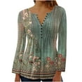 thumbnail image 1 of Aueoeo Womens Blouses Dressy Casual, Womens Fall Trendy V Neck Long Sleeve Pullover Tops Dressy Casual Cute Loose Fit Tunic Blouses, 1 of 4