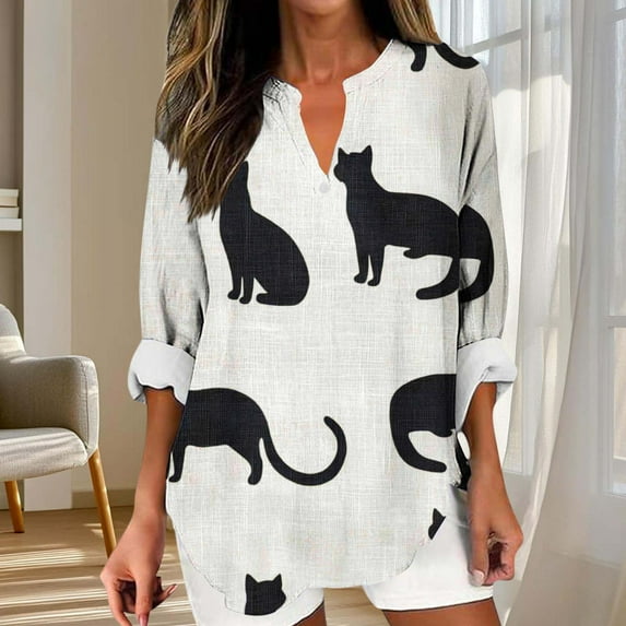 Aueoeo Womens Boho Floral Long Sleeve Tops Fall Spring Fashion V Neck Work Blouses Dressy Casual Cute Shirts