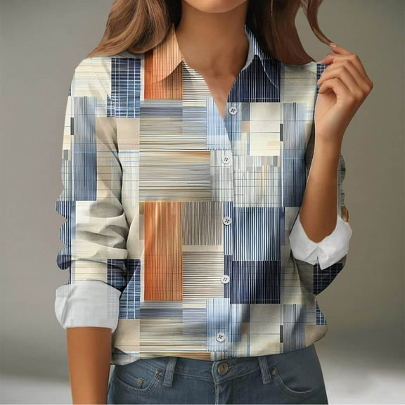 Aueoeo Womens Boho Printed Dressy Tops Casual Business Work Long Sleeve Shirts V Neck Flowy Blouses Trendy Outfits