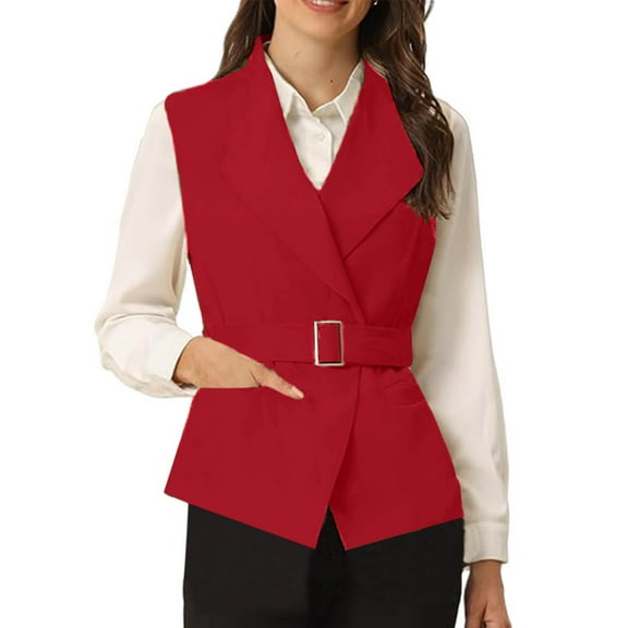 Aueoeo Womens Casual Cardigan Vests Open Front Sleeveless V Neck Business Jacket Solid Color Waistcoat