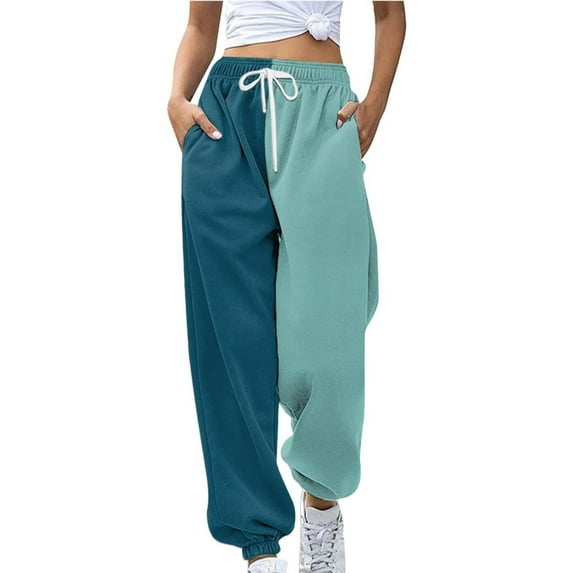 Aueoeo Womens Casual Color Block Sweatpants Trendy Loose Lounge Trousers with Pockets High Waist Jogger Pants