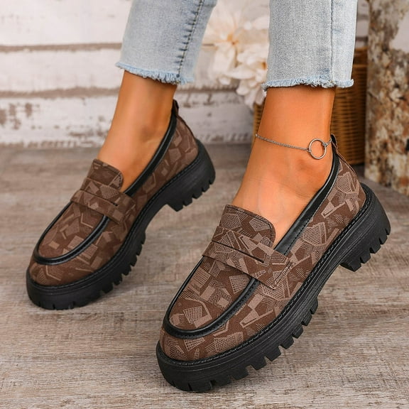 Aueoeo Womens Casual Shoes Loafers Non Slip Shoes Platforms Chunky Round Toe Casual Sneakers Comfortable Dress Office Work Shoes