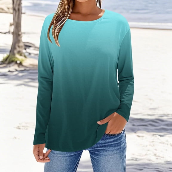 Aueoeo Womens Color Block T Shirts Long Sleeve Crew Neck Shirts Basic Tee Tops Blouse Regular Fitted Going Out Tops