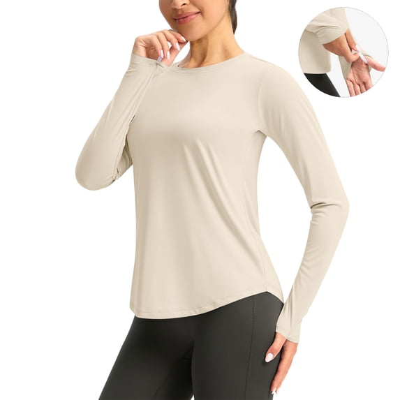 Aueoeo Womens Crew Neck Shirts UPF 50+ Sun Protection Tops Lightweight Performance Long Sleeve Shirt For Fishing Running