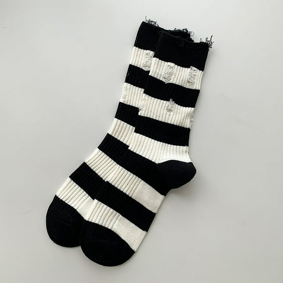 Aueoeo Womens Crew Socks Striped Athletic Socks Vintage Mid Calf Tube Socks Preppy Hole Socks