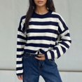 thumbnail image 1 of Aueoeo Womens Cropped Striped Pullover Sweater Crew Neck Long Sleeve Knitted Color Block Casual Sweaters, 1 of 5