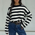 thumbnail image 1 of Aueoeo Womens Cropped Striped Pullover Sweater Crew Neck Long Sleeve Knitted Color Block Casual Sweaters, 1 of 4