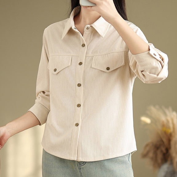 Aueoeo Womens Dressy Jackets Casual Long Sleeve Blouses Oversized Fall Tops Lightweight Slim Fitted Shackets