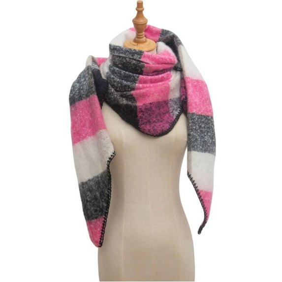 Aueoeo Womens Fall Winter Scarf ,Plaid Blanket Winter Scarf, Lightweight Soft Warm Scarves Color Block Womens Shawl Wraps Hot Pink