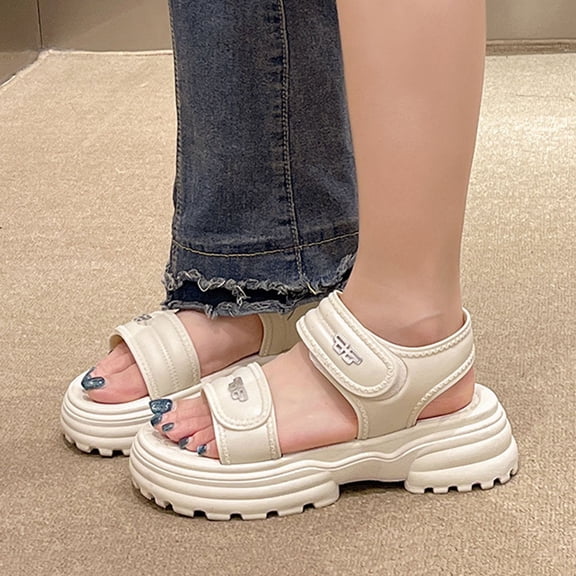 Aueoeo Womens Flat Sandals Open Toe Walking Comfy Casual Low Wedge Summer Shoes Platformed Faux Leather Hollow Out Sandals