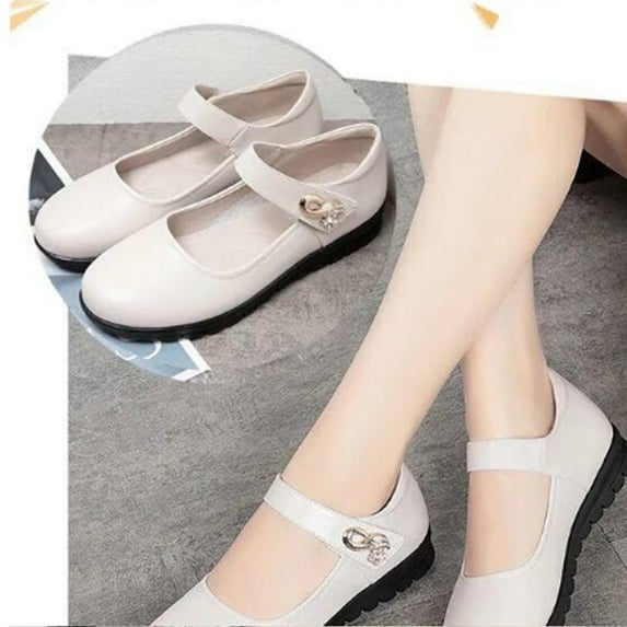 Aueoeo Womens Flats Shoes Round Toe Flats Leather Dress Flat Shoes Slip on Comfort Walking Shoes