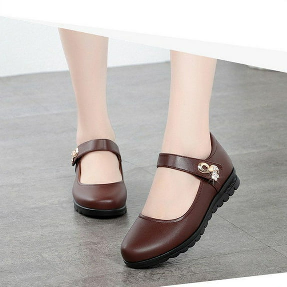 Aueoeo Womens Flats Shoes Round Toe Flats Leather Dress Flat Shoes Slip on Comfort Walking Shoes