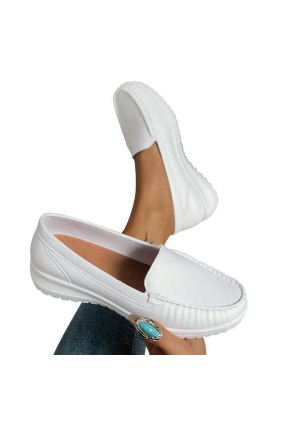 Womens Flats Shoes,Summer Flats For Women Women'S Classic Solid Color Flat Casual Slip On Outdoor White Faux Leather Shoes Flat Shoes On Clearance