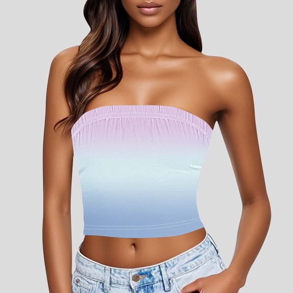 Aueoeo Womens Floral Printed Tube Tops Strapless Crop Tops Basic Backless Sleeveless Bandeau Going Out Cute Outfits