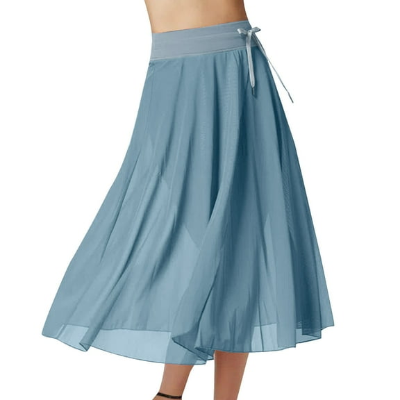 Aueoeo Womens Flowy Pleated Skirts A Line Elastic High Waisted Midi Skirt Bohemian Vintage Long Skirt Dark Blue S