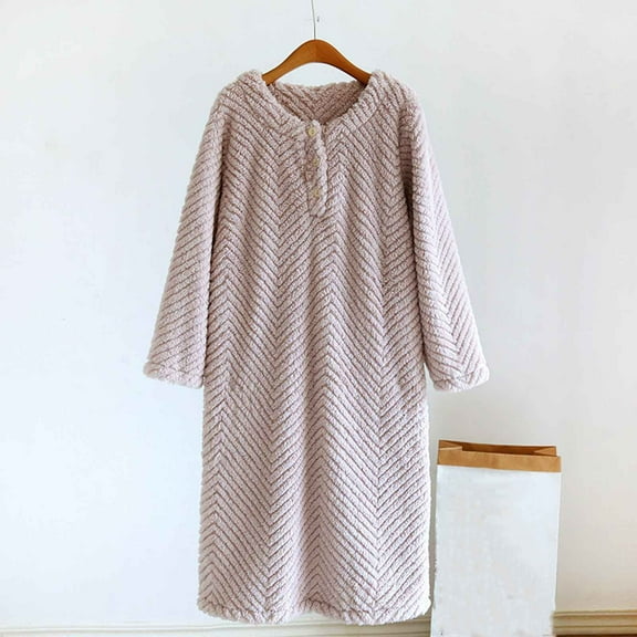 Aueoeo Womens Fuzzy Nightdress Casual Long Sleeve Crew Neck Nightgown Soft Comfortable Night Sleepwear
