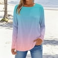 thumbnail image 1 of Aueoeo Womens Gradient Color T Shirts Long Sleeve Crew Neck Shirts Basic Tee Tops Blouse Regular Fitted Going Out Tops, 1 of 5