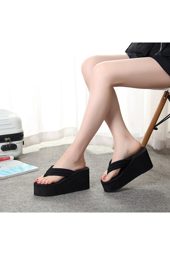 Womens High Wedges Flip Flops Summer Thong Beach Sandals Chunky High Platform Sandals For Women On Clearance