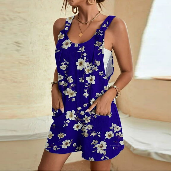 Aueoeo Womens Jumpsuits, Rompers & Overalls Summer Casual Sleeveless Romper Loose Strap Shorts Overalls Jumpsuit with Pockets 2024 Clothes On Clearance