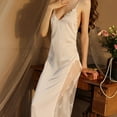 thumbnail image 1 of Aueoeo Womens Long Nightgown Lace Trim Patchwork Silk Slip Dress Backless Strap Nightdress Maxi Sleepwear White S, 1 of 6