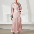 thumbnail image 1 of Aueoeo Womens Long Robe, Lightweight Long Bathrobe ,Long Sleeve Thin Sleepwear Soft Ladies Lace Trim Loungewear Pink M, 1 of 5