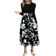 thumbnail image 1 of Aueoeo Womens Maxi Dress Long Sleeve Crew Neck Dresses Boho Chiffon Floral Printed Long Party Dresses with Belt, 1 of 6