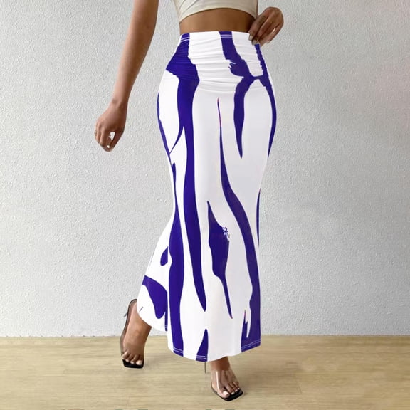Aueoeo Womens Maxi Skirt Casual Flowy Elastic High Waist Long Skirts Graphic Printed Skirts Warp Pencil Skirts with Pockets