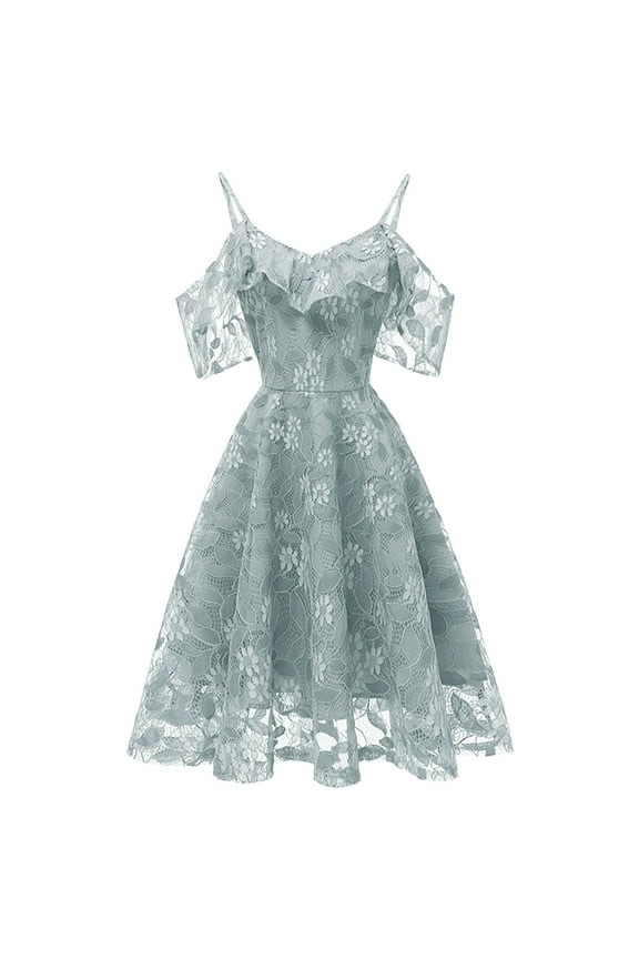 Womens Off The Shoulder Maxi Dress Floral Lace Hem Flowy Dress A-Line Cocktail Prom Dresses Wedding Guest Dress