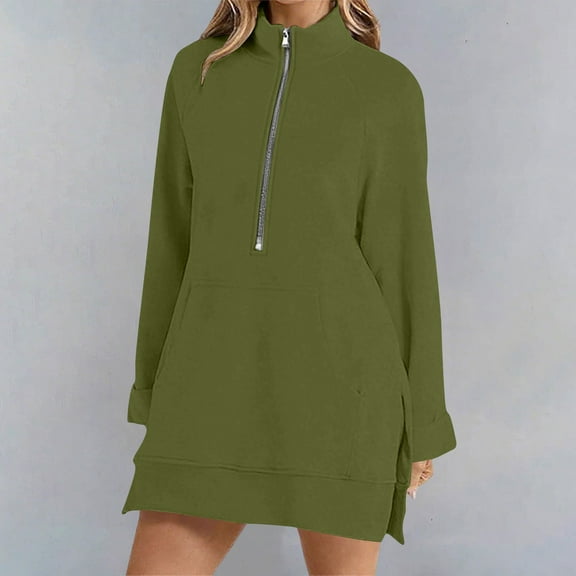 Aueoeo Womens Oversize Top, Women Pullover Women's Long-Sleeved Solid Color Raglan Half-Zip Mid-Length Sweatshirt Custom Pullover