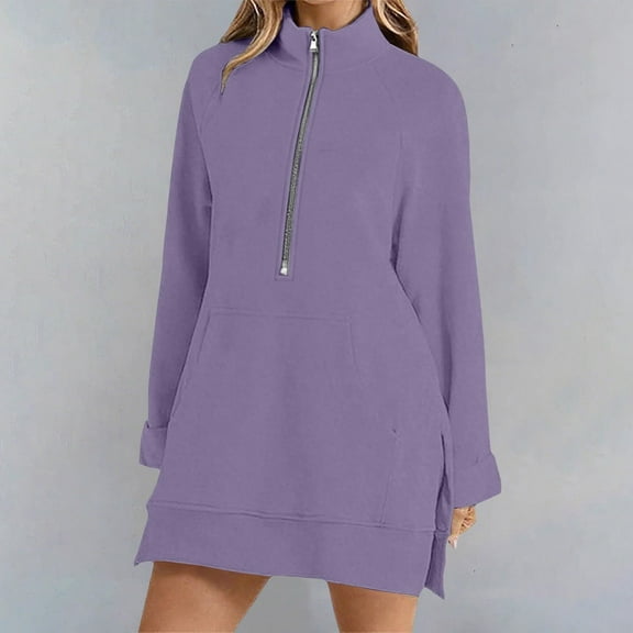 Aueoeo Womens Oversized Tee Pullovers, Pullover For Women Loose Fits Women's Long-Sleeved Solid Color Raglan Half-Zip Mid-Length Sweatshirt Workout Pullover