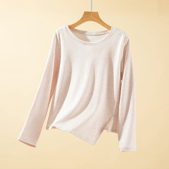 Aueoeo Womens Pullover Sweatshirt Women T Shirt Women's Fashion Casual Round Neck Internal Construction Solid Color Shirt Long Sleeve Customized T Shirts