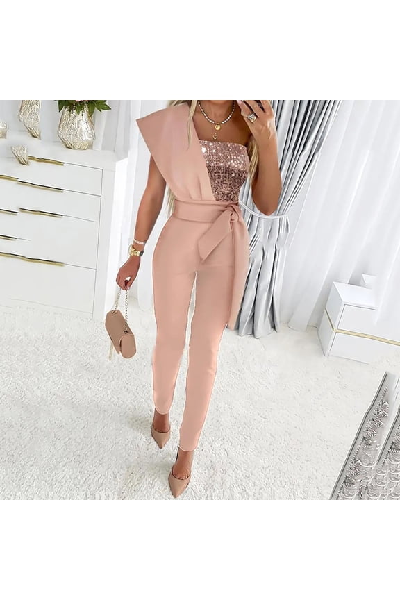 Womens Romper, Womens Summer Sequins Sleeveless Backless Jumpsuits Off The Shoulder Slim Fit Long Pants Rompers Jumpsuit
