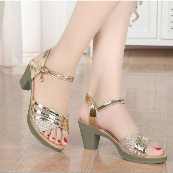 Aueoeo Womens Sandals Comfortable Women House Slippers Summer Sandals Chunky Heel High Heel One Buckle Shoes Summer Shoes