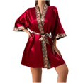 thumbnail image 1 of Aueoeo Womens Silk Robe Printed Trim Satin Robe 3/4 Sleeve Short Bride Robe Comfy Sleepwear Minority Nightgown Red L, 1 of 5