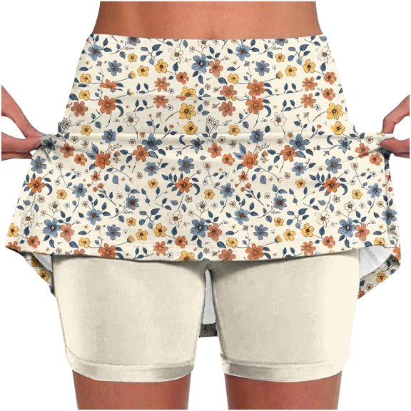 Aueoeo Womens Skorts Plus Size Skorts for Ladies Floral Printed High Waist Athletic Sports Pants Skirt Casual Shorts 3X-Large