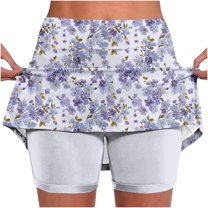 Aueoeo Womens Skorts Plus Size Skorts for Ladies Floral Printed High Waist Athletic Sports Pants Skirt Casual Shorts L