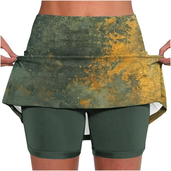 Aueoeo Womens Skorts Plus Size Skorts for Ladies Floral Printed High Waist Athletic Sports Pants Skirt Casual Shorts L