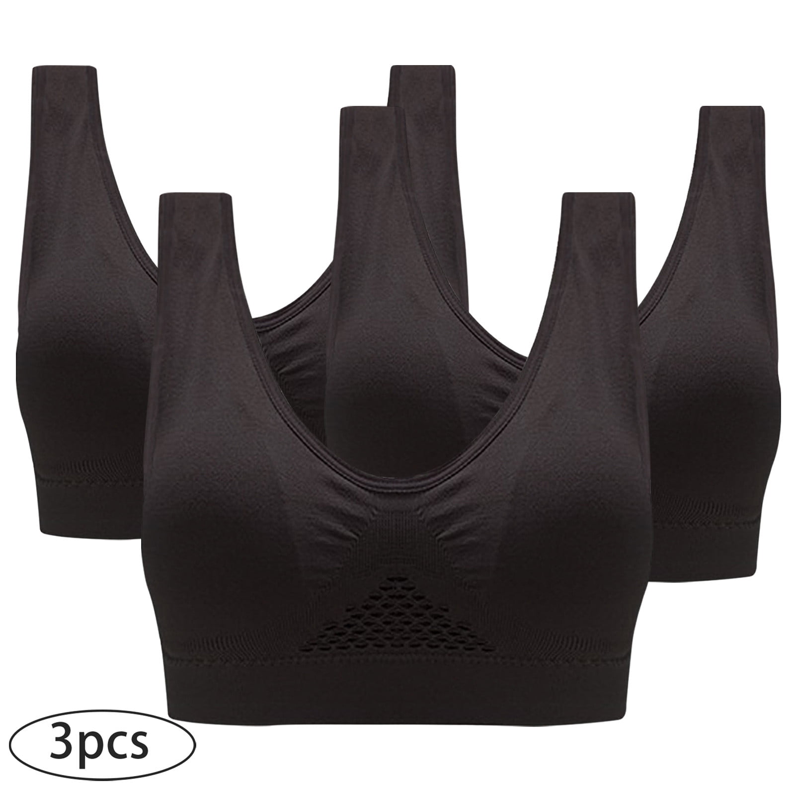 Women's Seamless Sports Bras 3 Pack - Yoga Comfort Stretchy Low Impact Bras, Black, 3X-Large