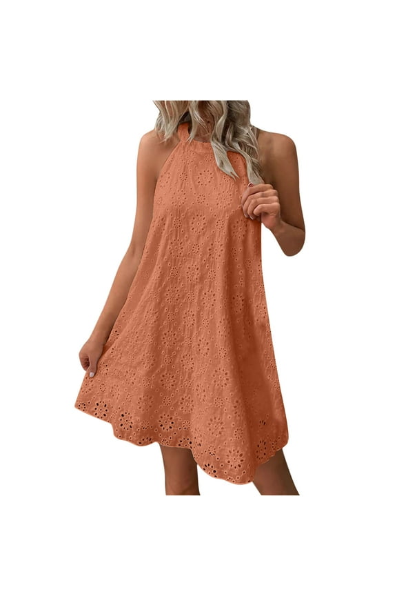 Womens Summer Casual T Shirt Dresses Beach Cover up Plain Tank Sundress Sleeveless Halter Dress