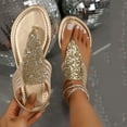 thumbnail image 1 of Aueoeo Womens Summer Flats Sandals Casual Bohemian Dressy Thong Flat Shoes Comfortable Glitter Sparkly Strap Beach Sandals, 1 of 7