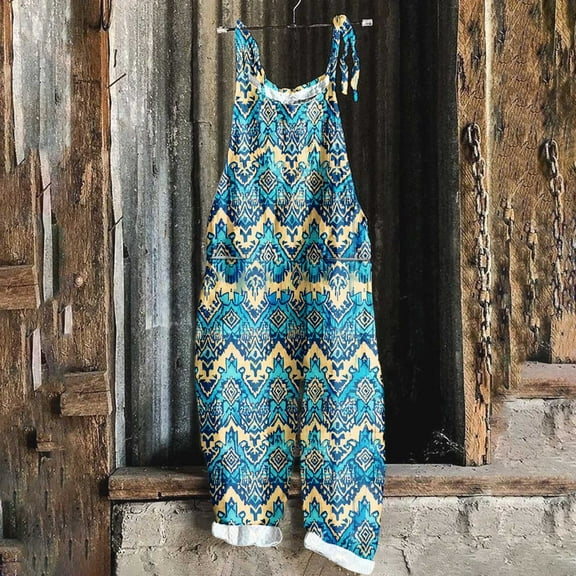 Aueoeo Womens Summer Romper Ladies' Print Sleeveless Two Pocket Casual Overalls Jumpsuit Pants Boho Tube Top Jumpsuit
