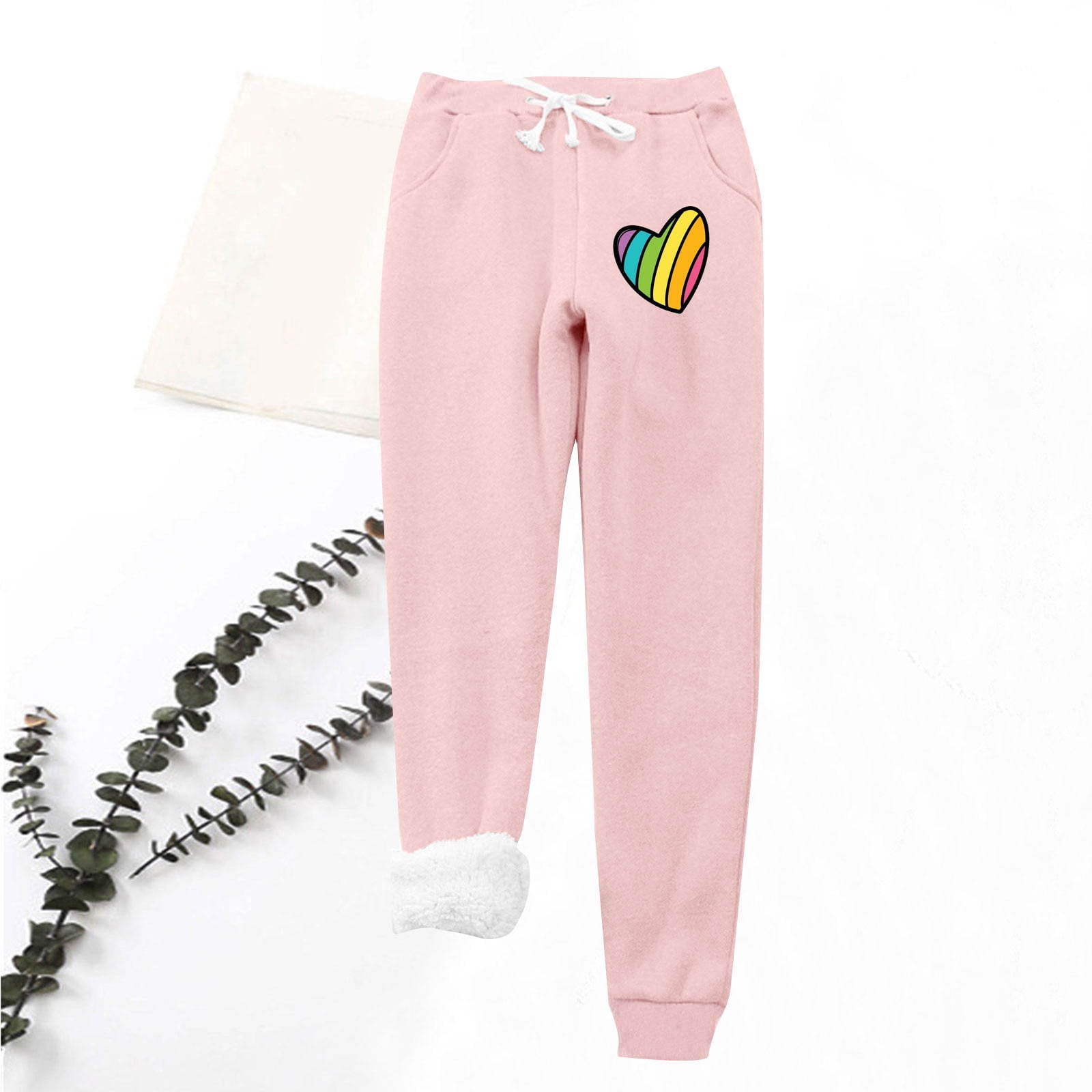 Aueoeo Womens Sweatpants 2024 Drawstring Funny Heart Print Winter