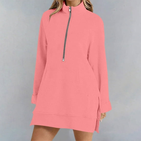 Aueoeo Womens Tees, Workou Pullover Women's Long-Sleeved Solid Color Raglan Half-Zip Mid-Length Sweatshirt Custom Pullover