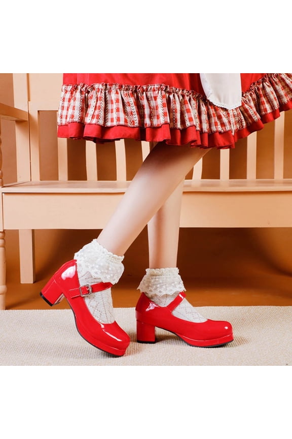 Womens Wedding Loafers Patent Leather Round Toe Comfortable Fashion Mid Heel Pumps Dressy Shoes