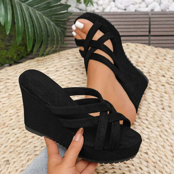 Aueoeo Womens Wedge Sandals Slides High Platforms Open Toe Summer Mules Shoes Outdoors Vacation Sandals