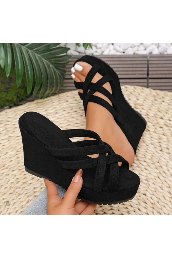 Womens Wedge Sandals Slides High Platforms Open Toe Summer Mules Shoes Outdoors Vacation Sandals
