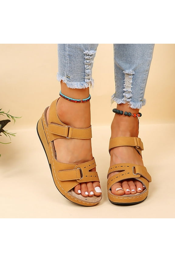 Womens Wedge Sandals, Womens Open Toe Lightweight Platform Wedges Sandals Slip On Elastic Ankle Strap Sandals Summer Ladies Slippers Shoes
