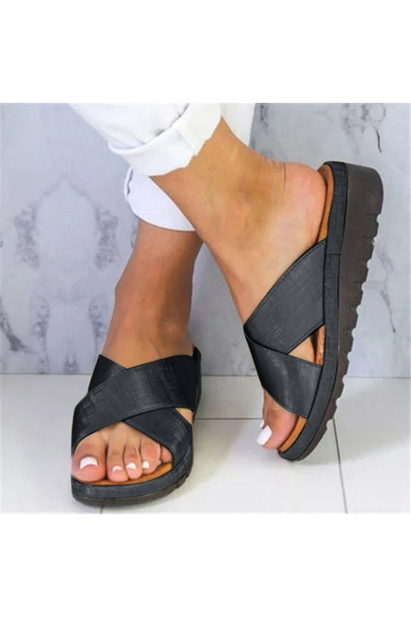 Womens Wedges Sandals Crisscross Band Upper Fashion Slide Sandals Open Toe Thick Bottom Beach Sandals